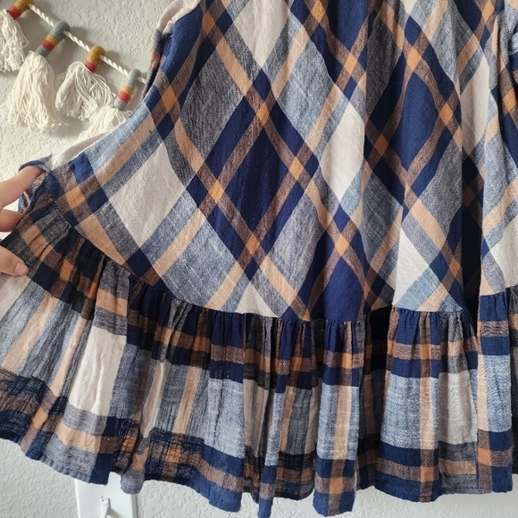 Free People Preppy In Plaid Oversize High Low Flowy Button Down Top Academia XS - Picture 10 of 12